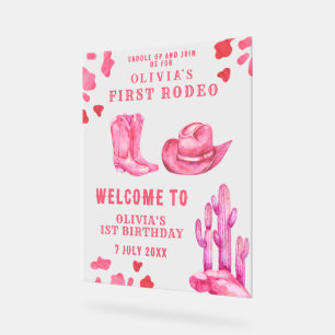 Pink Cowgirl First Birthday Party Acrylschild