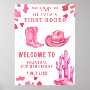 Pink Cowgirl First Birthday Party Poster