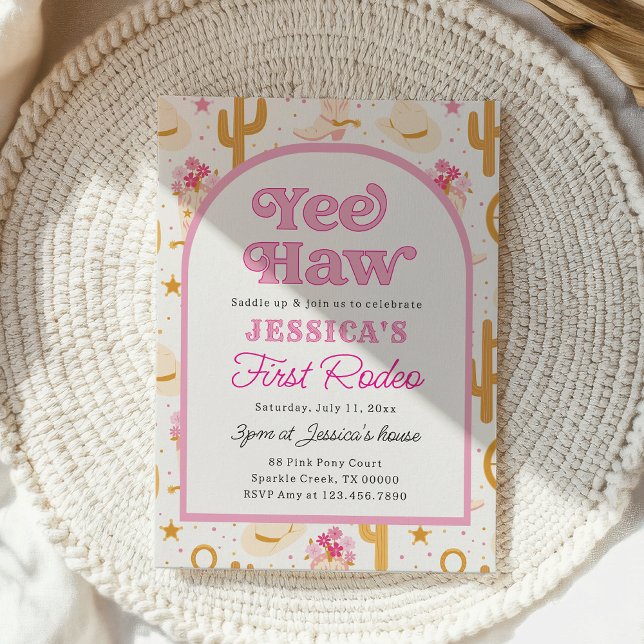 Pink Cowgirl First Rodeo Girl 1st Birthday Einladung (Von Creator hochgeladen)