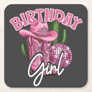 Pink-Cowgirl-Geburtstag Western Glam Style Rechteckiger Pappuntersetzer