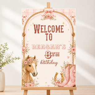 Pink-Cowgirl-Geburtstags-Willkommensschild Stief Poster