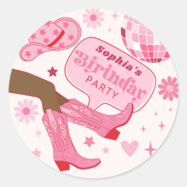 Pink Cowgirl Geburtstagsparty Let's Go Girls Favor Runder Aufkleber