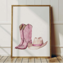 Pink Cowgirl Hat Boots Poster Kids Room Decor
