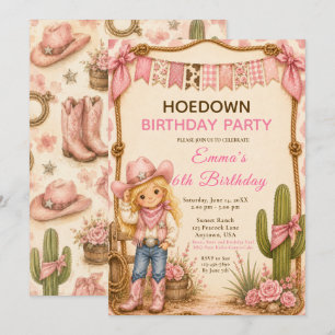 Pink Cowgirl Hoedown Geburtstagsfeier Einladung