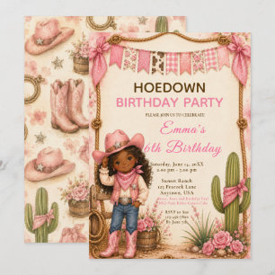 Pink-Cowgirl-Hoedown-Geburtstagsfeier Einladung