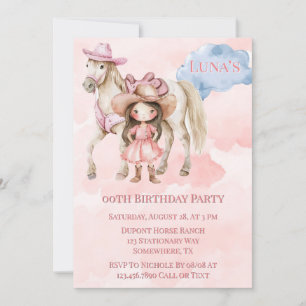Pink Cowgirl Horse 00. Geburtstagsparty Einladung