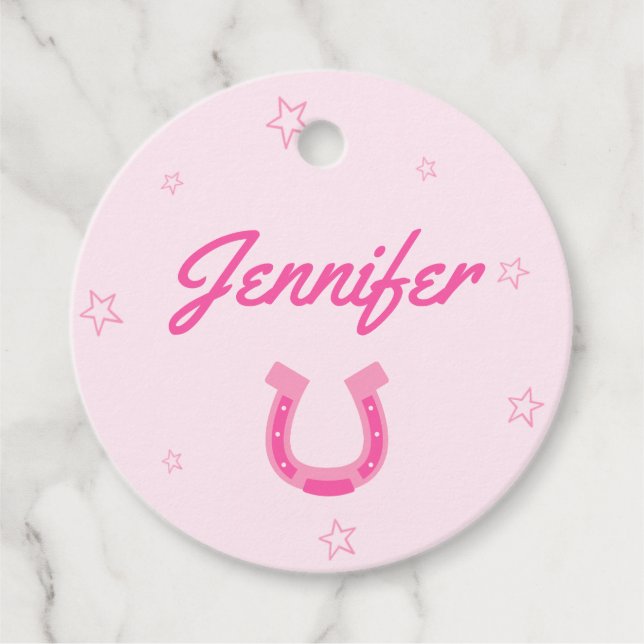 Pink Cowgirl Junggeselinnen-Abschied Name Markieru Geschenkanhänger (Vorderseite)