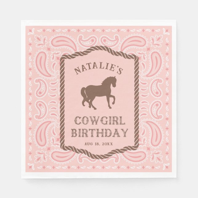Pink Cowgirl | Party der Silhouette Serviette (Vorderseite)