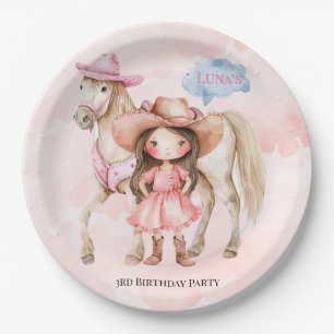 Pink-Cowgirl-Pferd 00. Geburtstagsfeier Pappteller