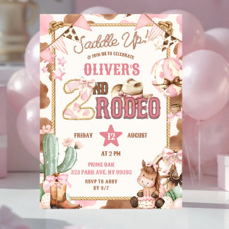 Pink Cowgirl Saddle Up Zweiter Rodeo Geburtstag Einladung