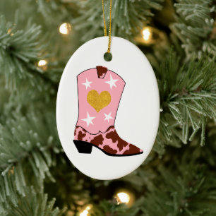 Pink Cowgirl Western Boot Weihnachten Keramik Ornament