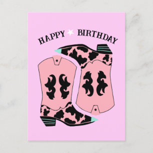 Pink Cowgirl Western Boots Ranch Cowboy Birthday Postkarte