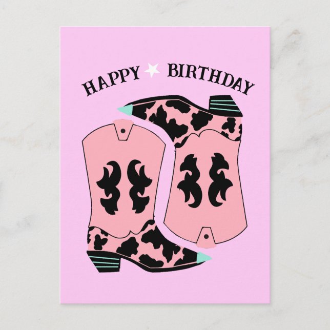 Pink Cowgirl Western Boots Ranch Cowboy Birthday Postkarte (Vorderseite)