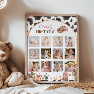 Pink Cowgirl Western Erstes Jahr Foto Meilenstein Poster