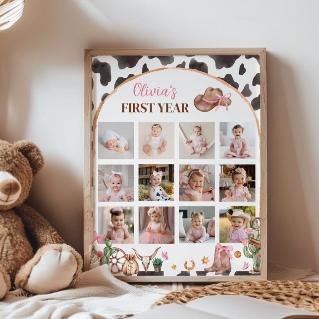 Pink Cowgirl Western Erstes Jahr Foto Meilenstein Poster (Von Creator hochgeladen)