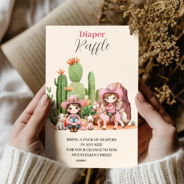 Pink Cowgirl Western Kinderdusche Diapper Raffle Begleitkarte (Von Creator hochgeladen)