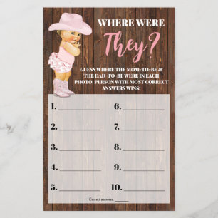 Pink Cowgirl Wo waren sie Baby Dusche Spielkarte Flyer