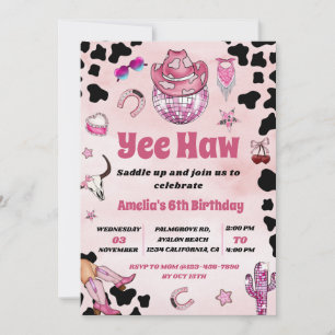 Pink Cowgirl Yee Haw Rodeo West Coquette Geburtsta Einladung