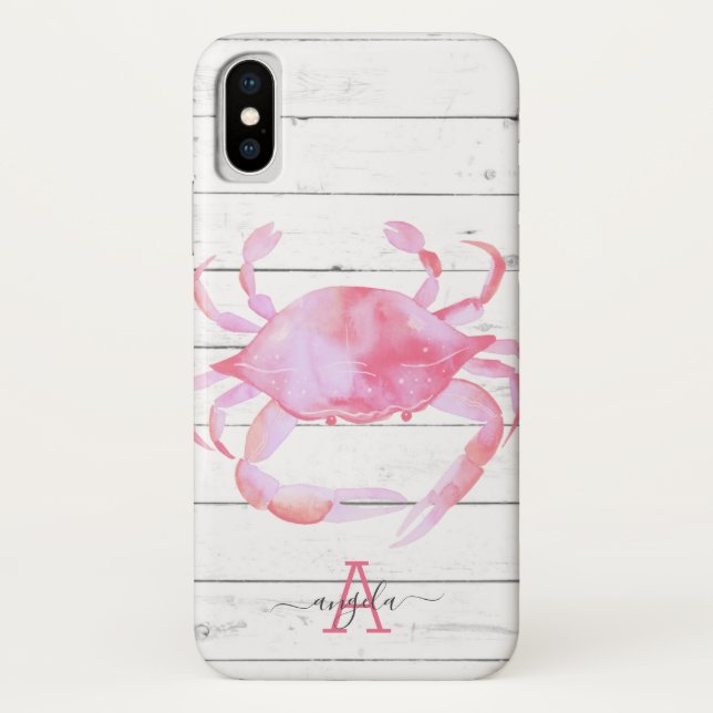 Pink Crab Beach Holzdesign Case-Mate iPhone Hülle (Rückseite)