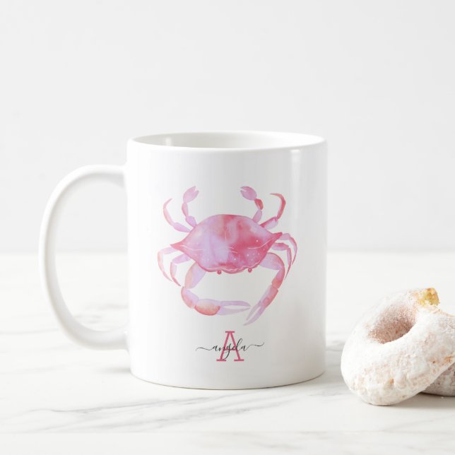 Pink Crab Beach Holzdesign Kaffeetasse (Mit Donut)