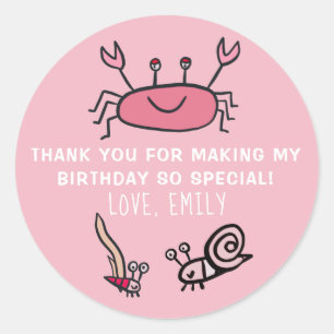 Pink Crab Sea Animal Girl Birthday Favor Sticker