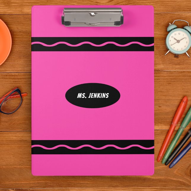 Pink Crayon Lehrerin Schule Klemmbrett (Pink Crayon Teacher School Student Clipboard)
