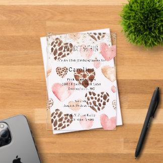Pink Cream Animal Hearts Gold Sparkle Birthday Acryleinladungen