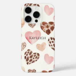 Pink Cream Brown Leopard Hearts iPhone 16 Pro Hülle