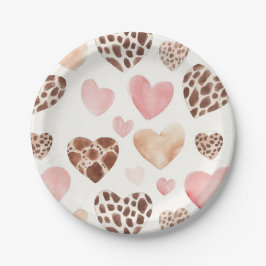 Pink Cream Brown Leopard Herzens Geburtstag Pappteller