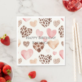 Pink Cream Brown Leopard Herzens Geburtstag Serviette