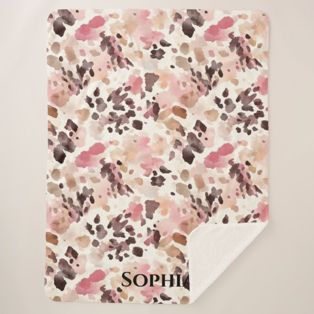 Pink Cream Brown Leopard Weihnachten Sherpadecke (Vorderseite)