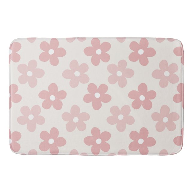 Pink Cream Daisy Blume Retro Muster Badematte (Vorderseite)
