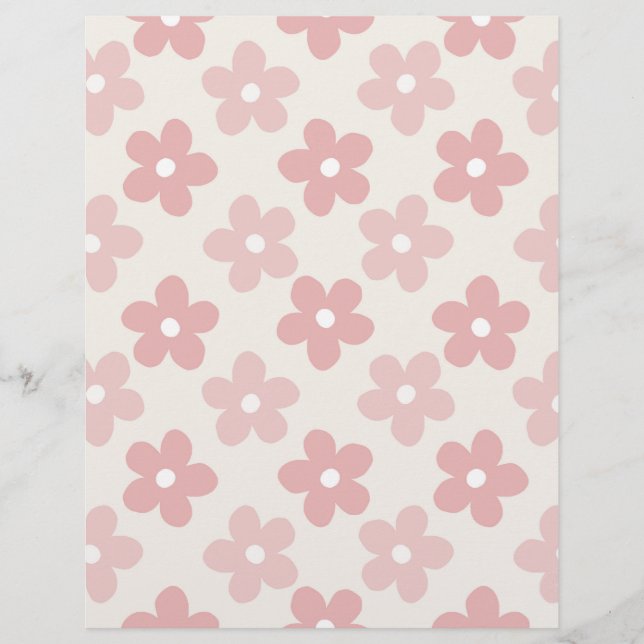 Pink Cream Daisy Blume Retro Muster Briefbogen (Vorderseite)