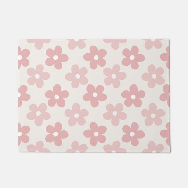 Pink Cream Daisy Blume Retro Muster Fußmatte (Vorderseite)