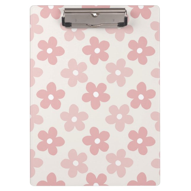 Pink Cream Daisy Blume Retro Muster Klemmbrett (Vorderseite)