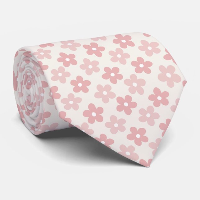 Pink Cream Daisy Blume Retro Muster Krawatte (Gerollt)