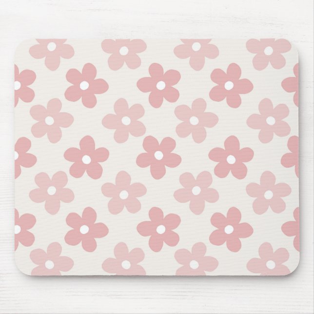 Pink Cream Daisy Blume Retro Muster Mousepad (Vorne)