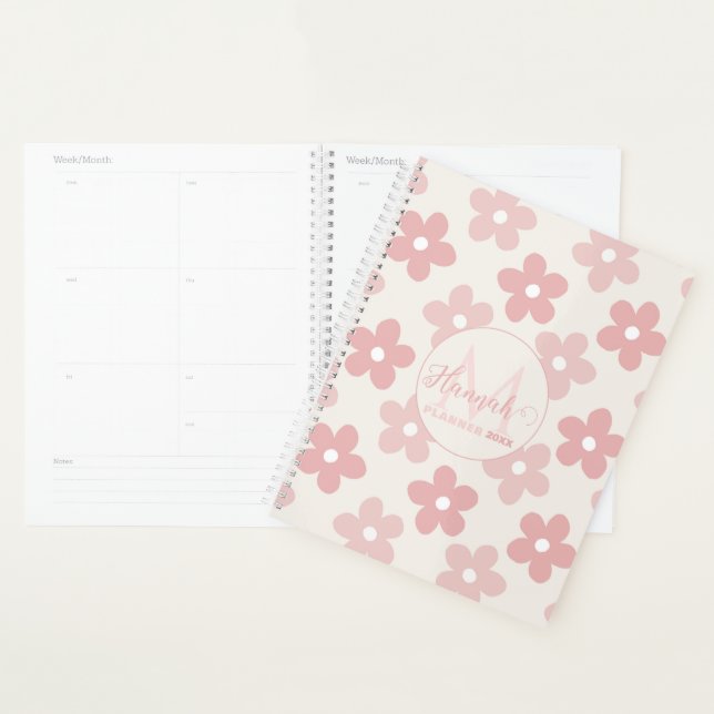 Pink Cream Daisy Blume Retro Muster Planer (Anzeige)