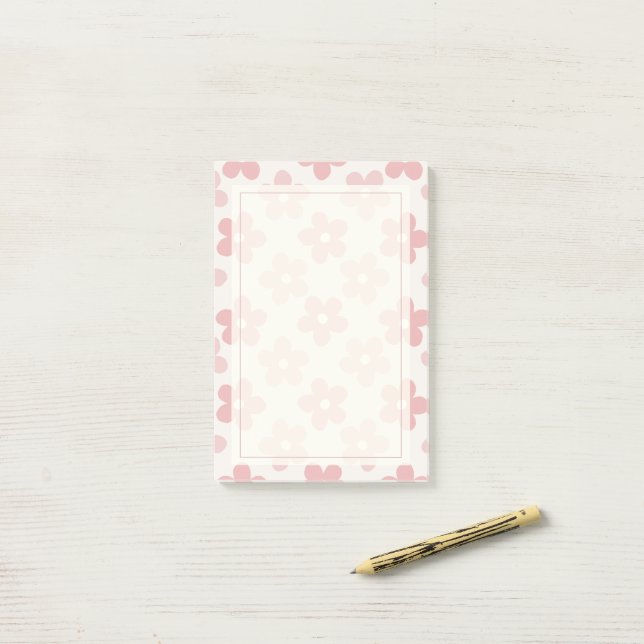 Pink Cream Daisy Blume Retro Muster Post-it Klebezettel (Auf Schreibtisch)