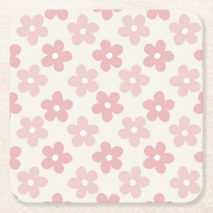 Pink Cream Daisy Blume Retro Muster Rechteckiger Pappuntersetzer