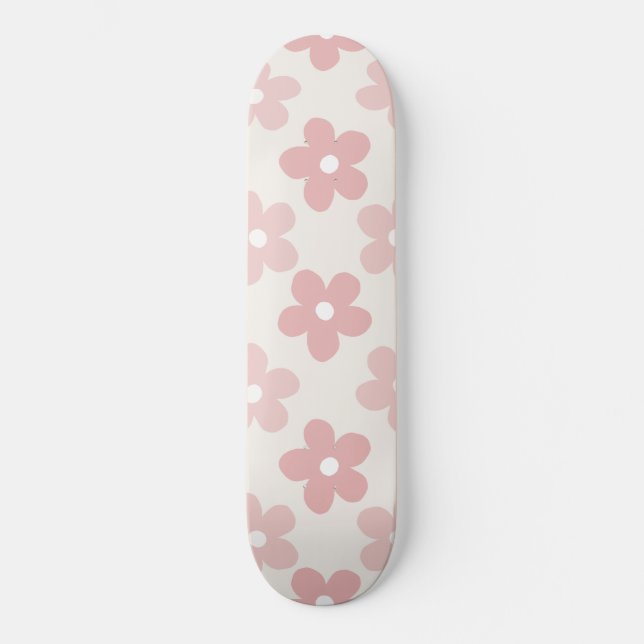Pink Cream Daisy Blume Retro Muster Skateboard (Vorderseite)