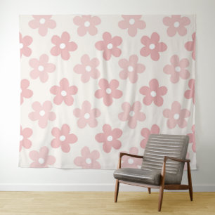 Pink Cream Daisy Blume Retro Muster Wandteppich