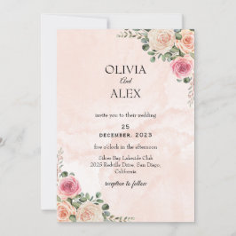 Pink Cream Floral Elegant Wedding Invitation Einladung