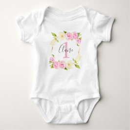 Pink Cream Floral Girl 1. Geburtstag Baby Strampler