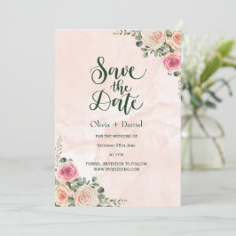 Pink Cream Floral Wedding Save the Date Cards Einladung