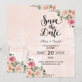 Pink Cream Floral Wedding Save the Date Cards Einladung