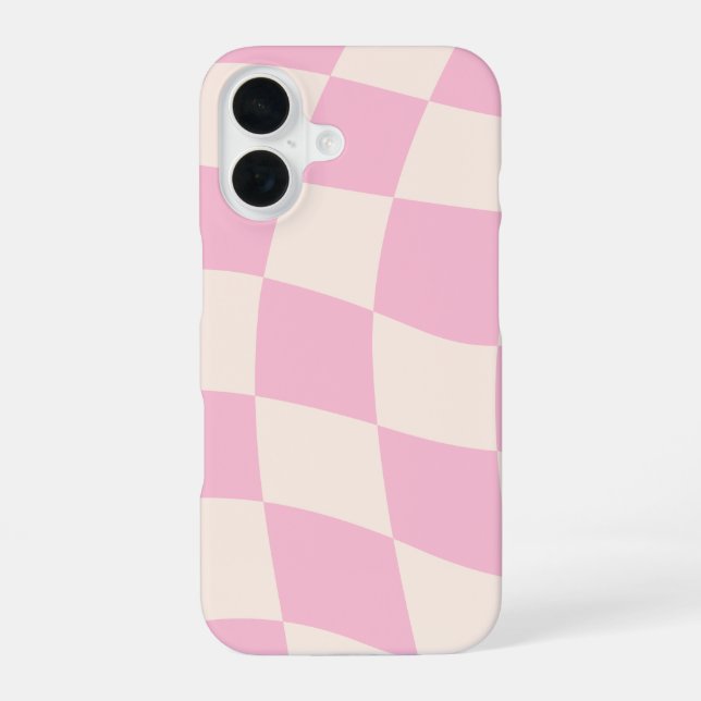 Pink Cream Grid Check Checker Board Phone Case iPhone 16 Hülle (Rückseite)
