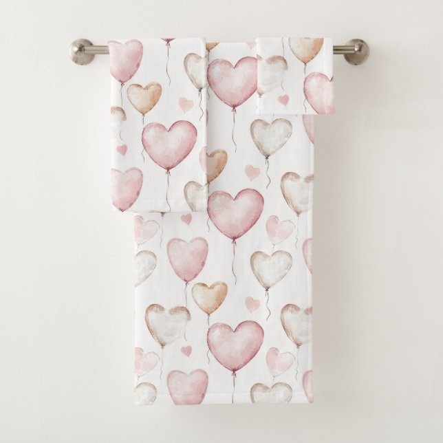 Pink Cream Hearts Badhandtuch Set (Insitu)