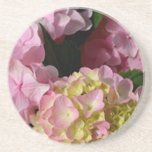 Pink Cream Hydrangeas gelb rosa grüne Blüte Getränkeuntersetzer