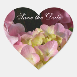 Pink Cream Hydrangeas gelb rosa grüne Blüte Herz-Aufkleber